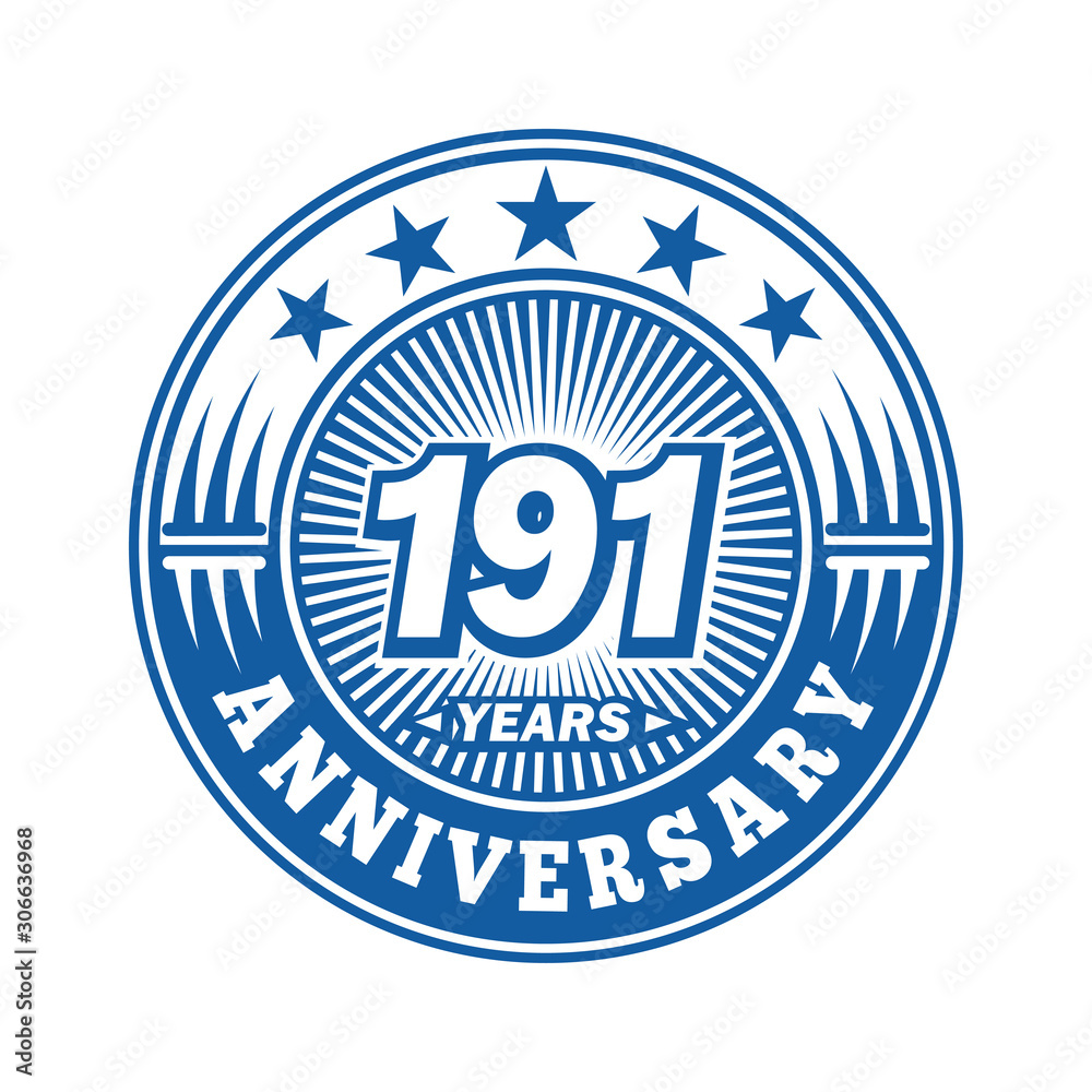 Fototapeta premium 191 years logo. One hundred ninety one years anniversary celebration logo design. Vector and illustration.