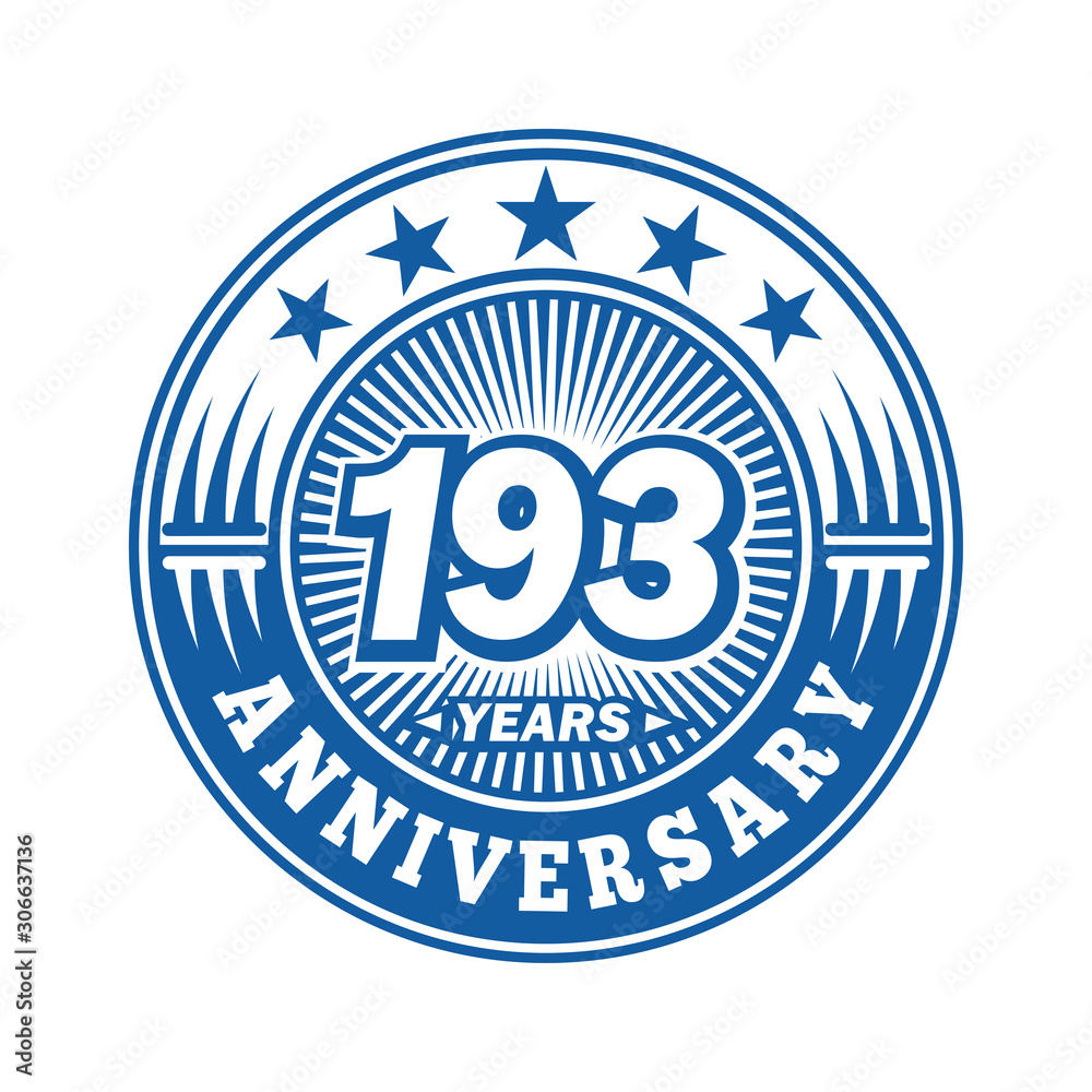  193 years logo. One hundred ninety three years anniversary celebration logo design. Vector and illustration.