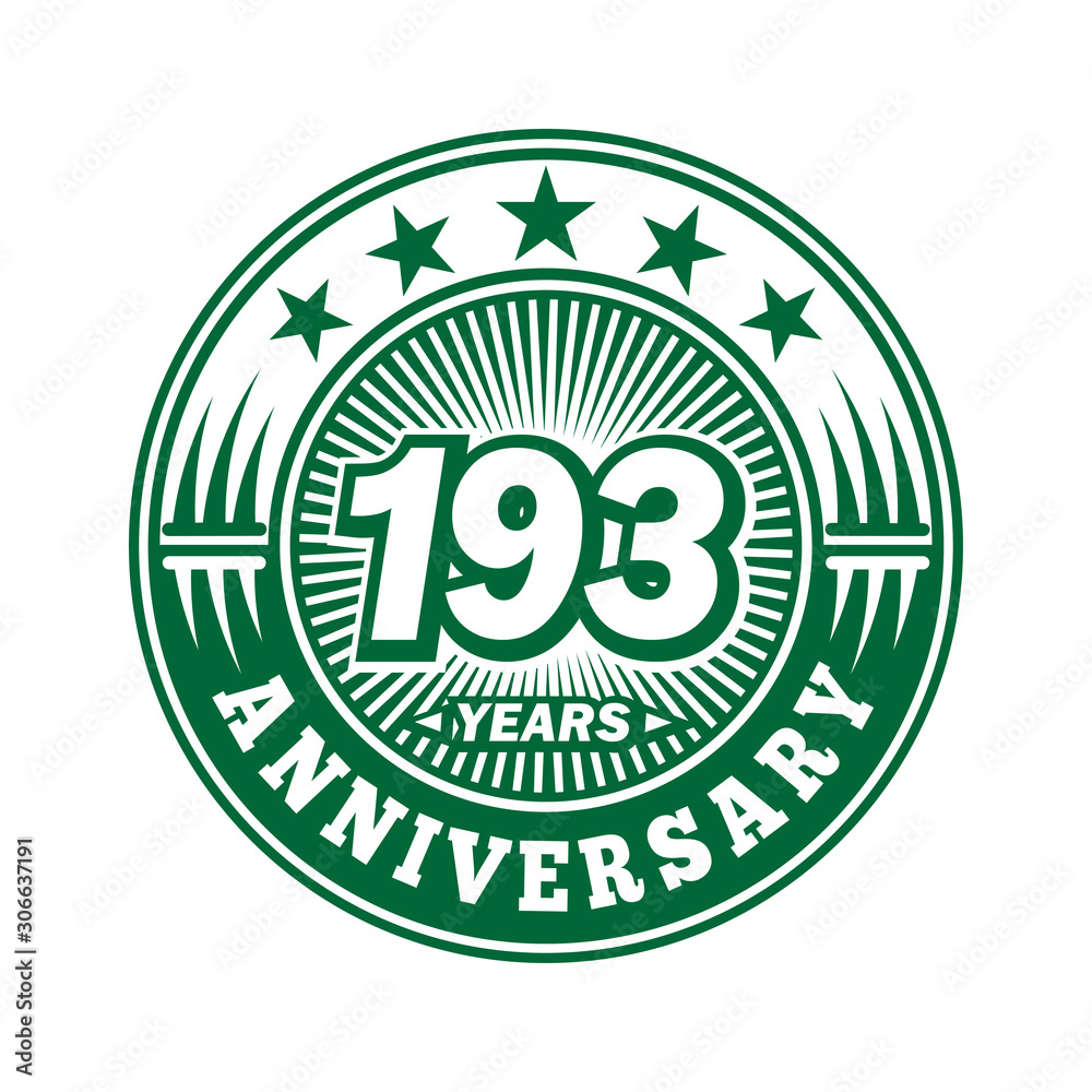 193 years logo. One hundred ninety three years anniversary celebration logo design. Vector and illustration. 193 years logo. One hundred ninety three years anniversary celebration logo design. Vector and illustration.