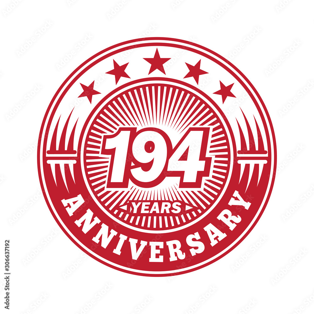  194 years logo. One hundred ninety four years anniversary celebration logo design. Vector and illustration.