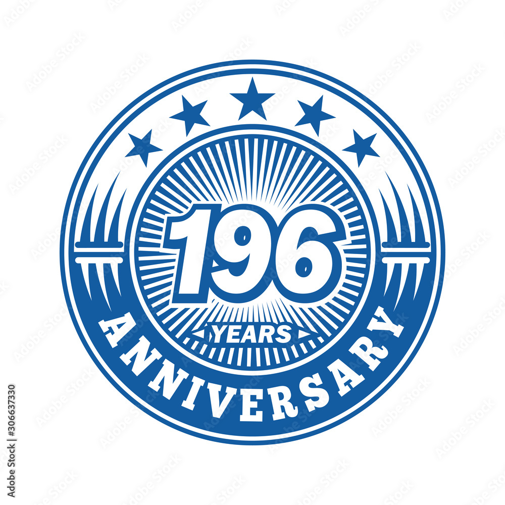  196 years logo. One hundred ninety six years anniversary celebration logo design. Vector and illustration.