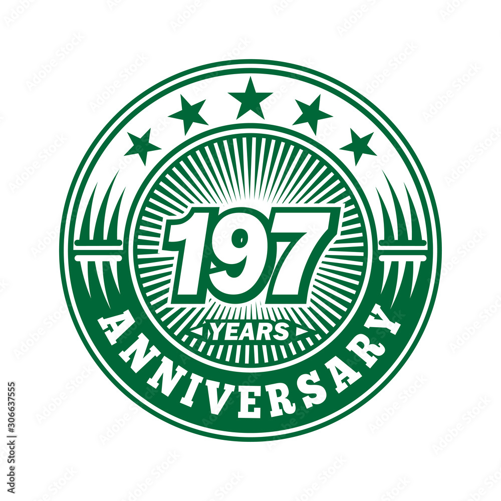  197 years logo. One hundred ninety seven years anniversary celebration logo design. Vector and illustration.