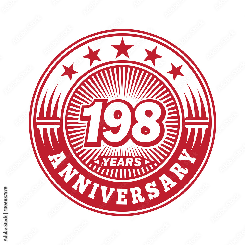  198 years logo. One hundred ninety eight years anniversary celebration logo design. Vector and illustration.