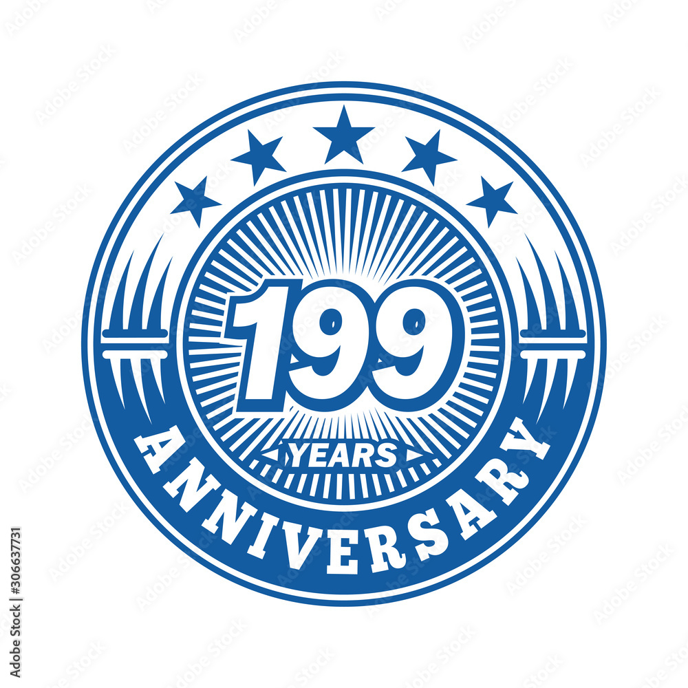  199 years logo. One hundred ninety nine years anniversary celebration logo design. Vector and illustration.