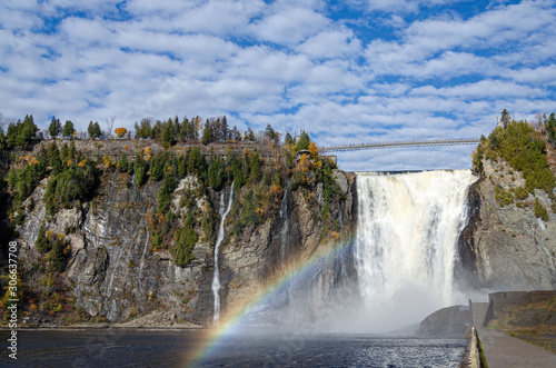 montmorency falls and a beautiful rainbow in quebec