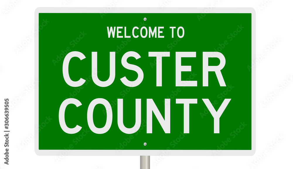 Rendering of a green 3d highway sign for Custer County Rendering of a green 3d highway sign for Custer County