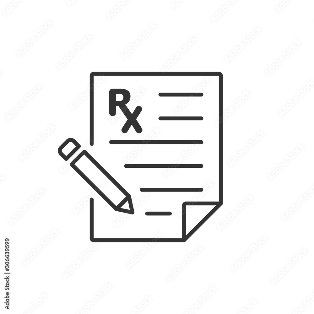 Prescription icon in flat style. Rx document vector illustration on white isolated background. Paper business concept. Prescription icon in flat style. Rx document vector illustration on white isolated background. Paper business concept.