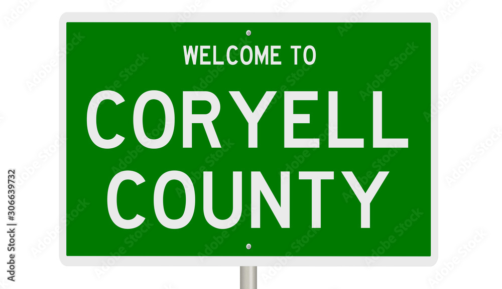 Rendering of a green 3d highway sign for Coryell County Rendering of a green 3d highway sign for Coryell County