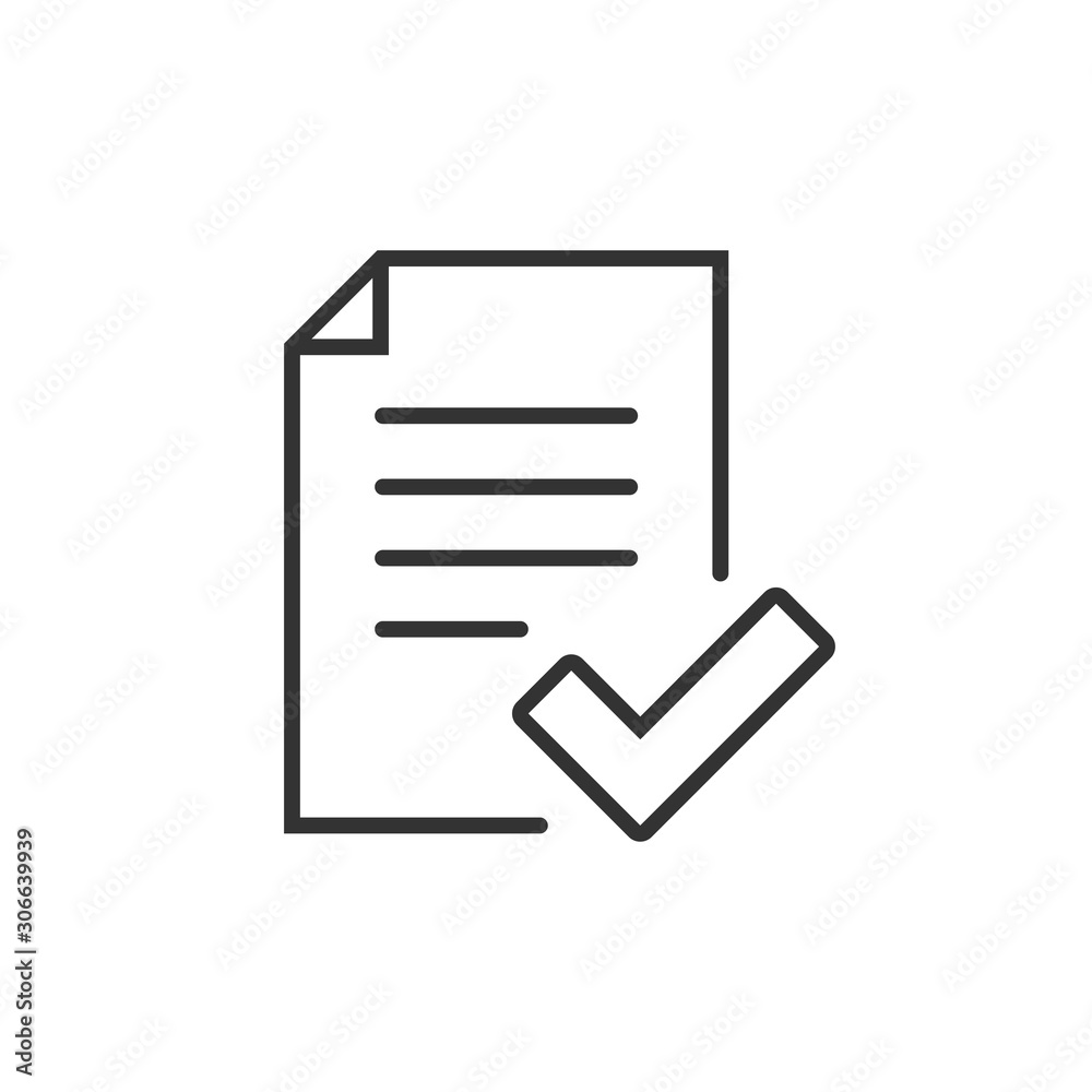 Approved document icon in flat style. Authorize vector illustration on white isolated background. Agreement check mark business concept. Approved document icon in flat style. Authorize vector illustration on white isolated background. Agreement check mark business concept.