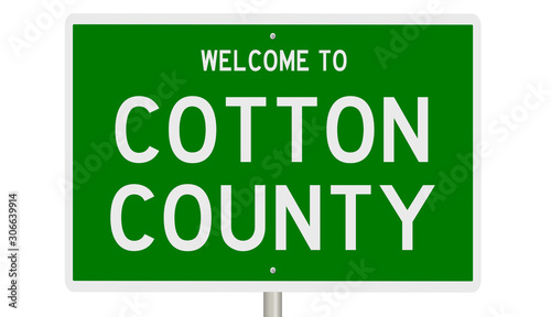 Rendering of a green 3d highway sign for Cotton County