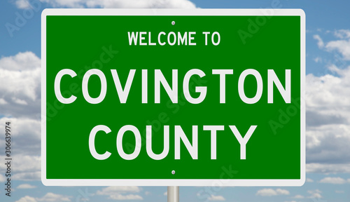 Rendering of a green 3d highway sign for Covington County photo