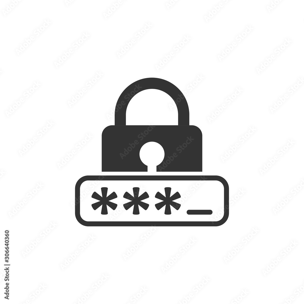 Login icon in flat style. Password access vector illustration on white isolated background. Padlock entry business concept. Login icon in flat style. Password access vector illustration on white isolated background. Padlock entry business concept.