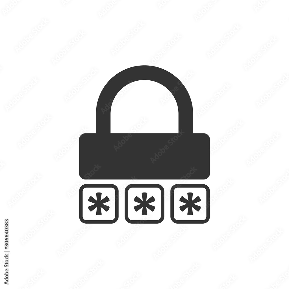 Login icon in flat style. Password access vector illustration on white isolated background. Padlock entry business concept. Login icon in flat style. Password access vector illustration on white isolated background. Padlock entry business concept.