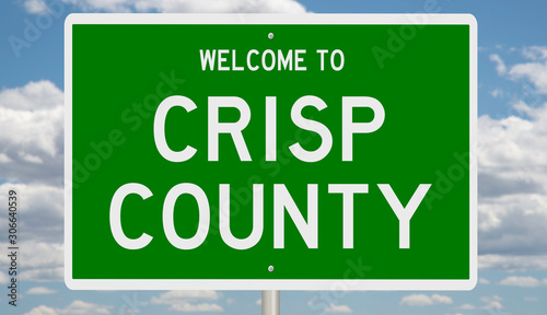 Rendering of a green 3d highway sign for Crisp County