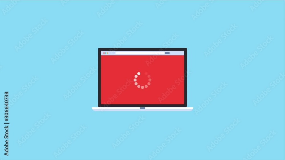 Computer system update, software loading on laptop, technology concept. 2d animation, video clip.