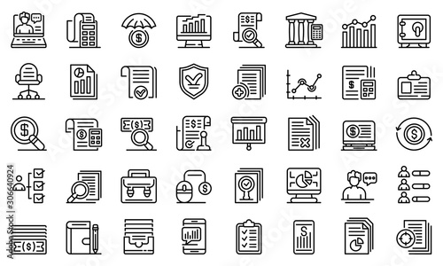 Audit icons set. Outline set of audit vector icons for web design isolated on white background