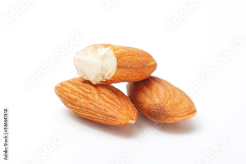 Processed almonds isolated on white background with clipping path