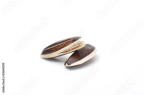 Processed sunflowers seeds isolated on white background with clipping path
