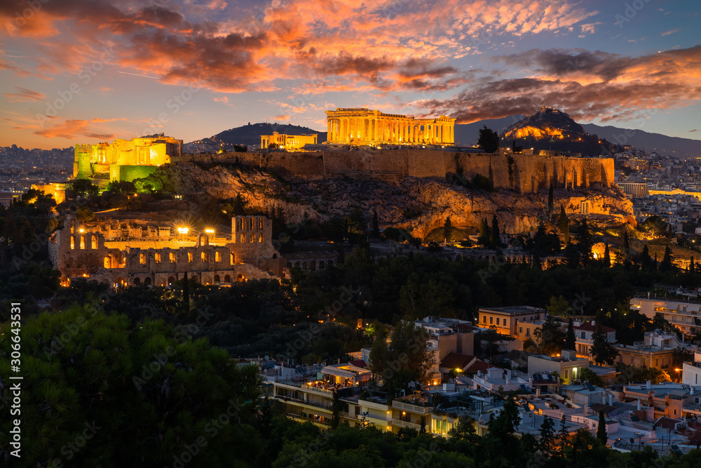 Scenic panoramic view on Acropolis in Athens, Greece at sunrise.