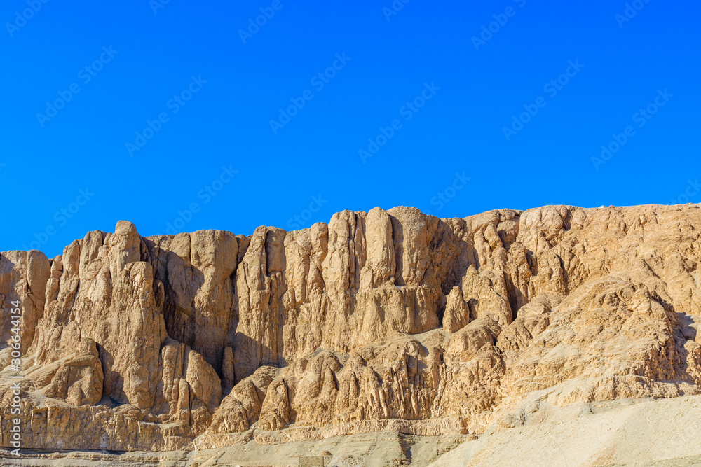 View on a hills and cliffs near the temple of Hatshepsut in Luxor, Egypt