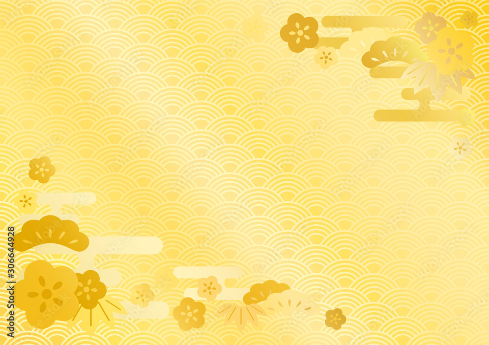 雲と松竹梅の和柄 青海波の背景 Stock Vector Adobe Stock