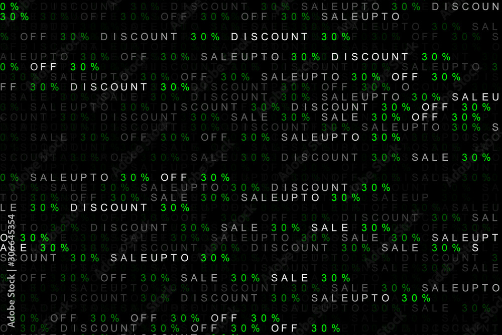 Digital background concept of marketing word sale up to, off sale, discount 30% or 30 percent.