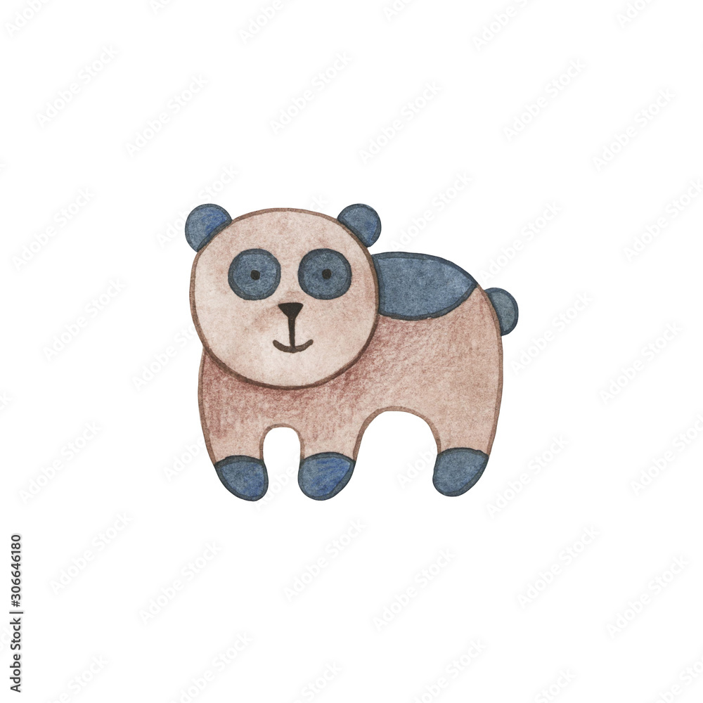 Obraz premium Kids toys illustration. Children's watercolor toys. Cute bauble. Cartoon doll.