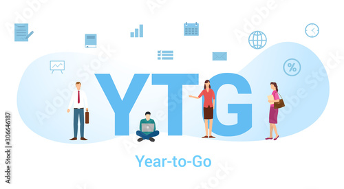 ytg year to go concept with big word or text and team people with modern flat style - vector