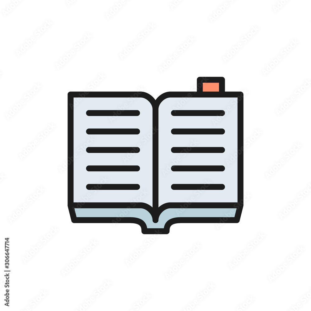 Open book, criminal code flat color icon. Open book, criminal code flat color icon.