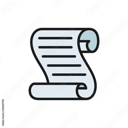 Document scroll flat color icon. Isolated on white background