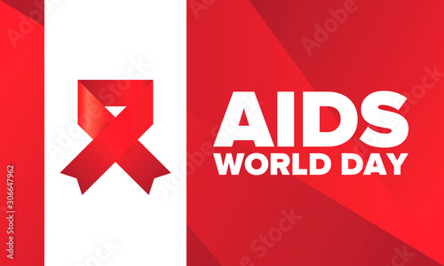 World Aids Day. Red ribbon symbol. Awareness and prevention hiv. Medical healthcare concept. Human support and protection. Celebrated annual in December 1. Poster, banner and background. Vector