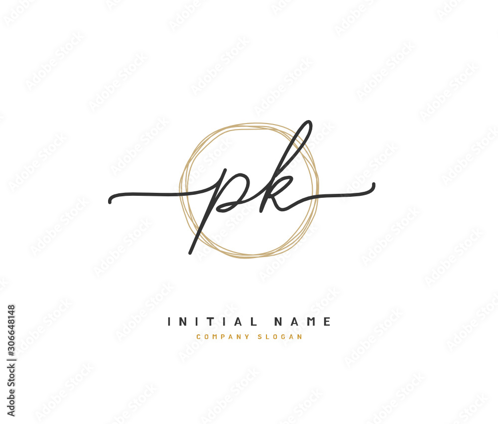 P K PK Beauty vector initial logo, handwriting logo of initial signature, wedding, fashion, jewerly, boutique, floral and botanical with creative template for any company or business. - obrazy, fototapety, plakaty 