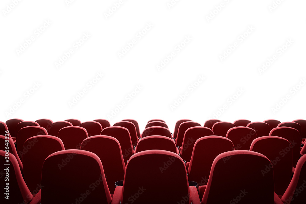 Obraz premium Movie theater with red seats and mock up screen