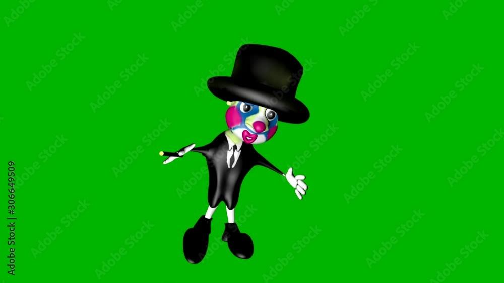 A clown performs in a circus. Clown. Bright. Cheerful. Funny. Dances. cartoon, cartoon film, animated film. 3D video. Chroma key. 3D rendering. A clown performs in a circus. Clown. Bright. Cheerful. Funny. Dances. cartoon, cartoon film, animated film. 3D video. Chroma key. 3D rendering.