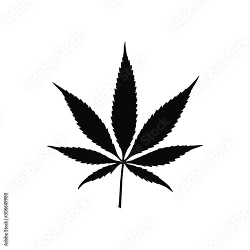 cannabis leaf black ink shape