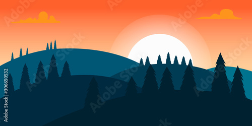Poster template with wild mountains landscape. Vector illustration