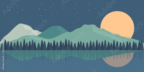 Poster template with wild mountains landscape. Vector illustration