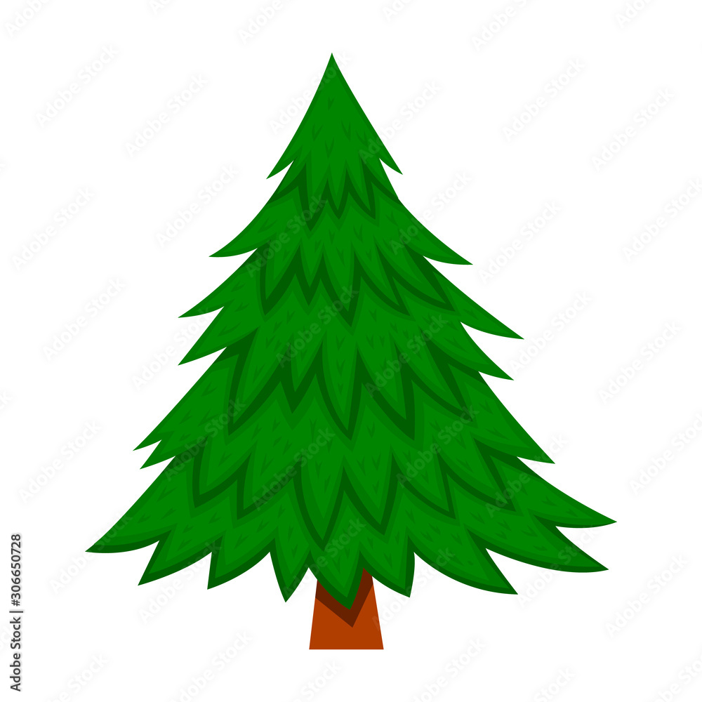 Obraz premium Illustration of pine tree in cartoon style isolated on white background. Design element for poster, banner, card, emblem. Vector illustration