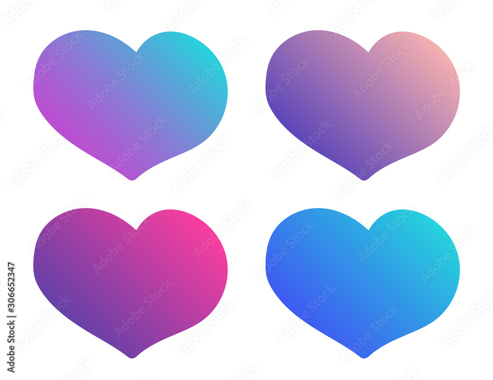Hearts color vector illustration. Trandy color gradient heart shapes with copy space vector illustration for web, mobile app, ui design, printing. Valentine day icons. Love and relationships concept