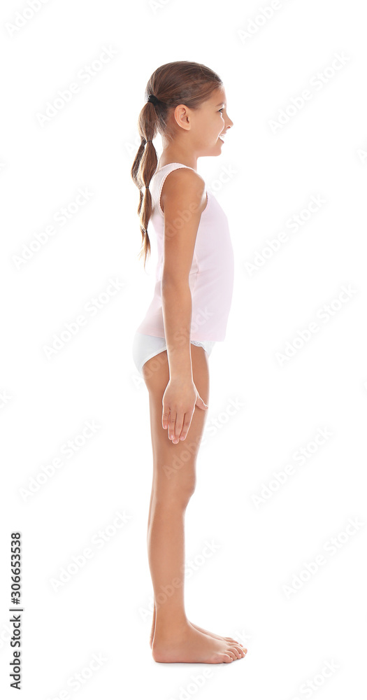 Cute little girl in underwear on white background Cute little girl in underwear on white background