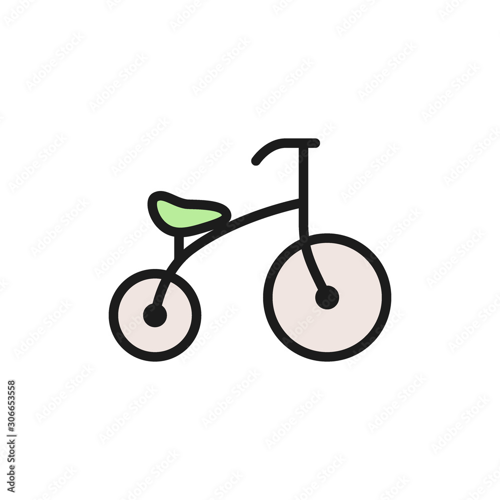 Children bicycle flat color icon. Isolated on white background Children bicycle flat color icon. Isolated on white background