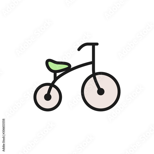 Children bicycle flat color icon. Isolated on white background