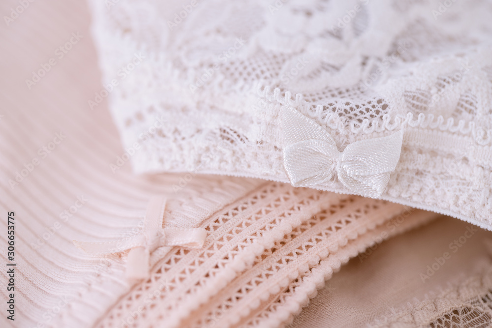 Close up of women's panties on white background. Female underwear texture. Close up of women's panties on white background. Female underwear texture.