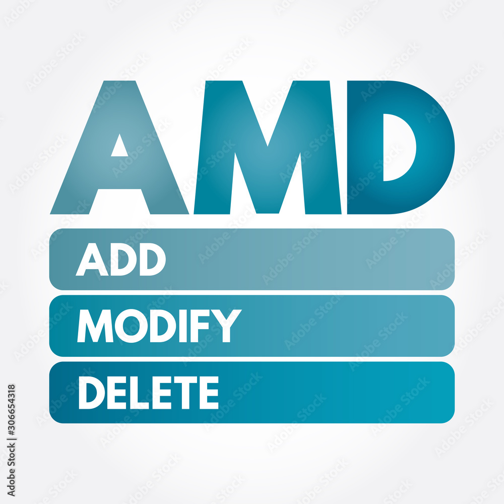 Fototapeta premium AMD - Add, Modify, Delete acronym, business concept background