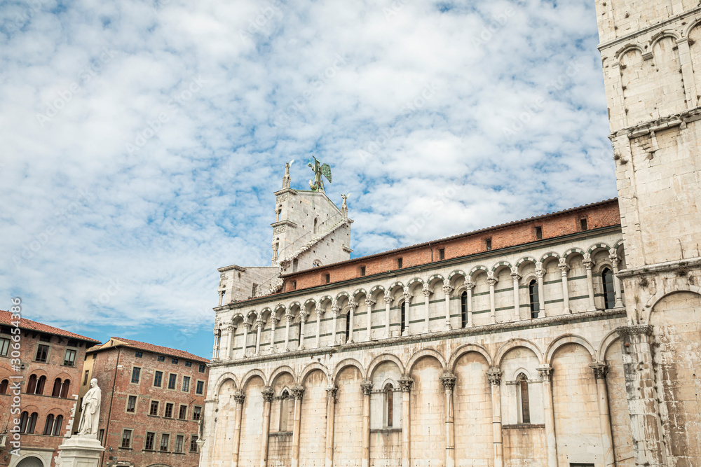 View on the Chiesa di San Michele in Foro. Roman Catholic basilica church in Lucca, Tuscany, central Italy, built over the ancient Roman forum
