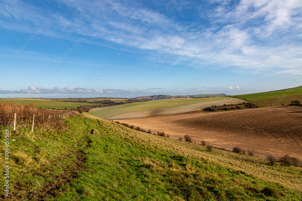 An idyllic South Downs landscape, on a sunny winters day