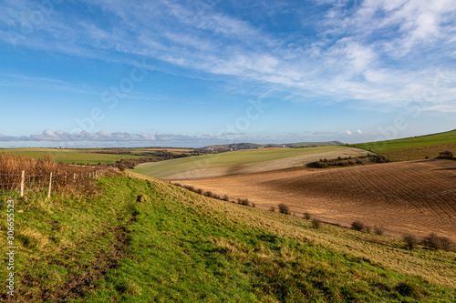 An idyllic South Downs landscape  on a sunny winters day