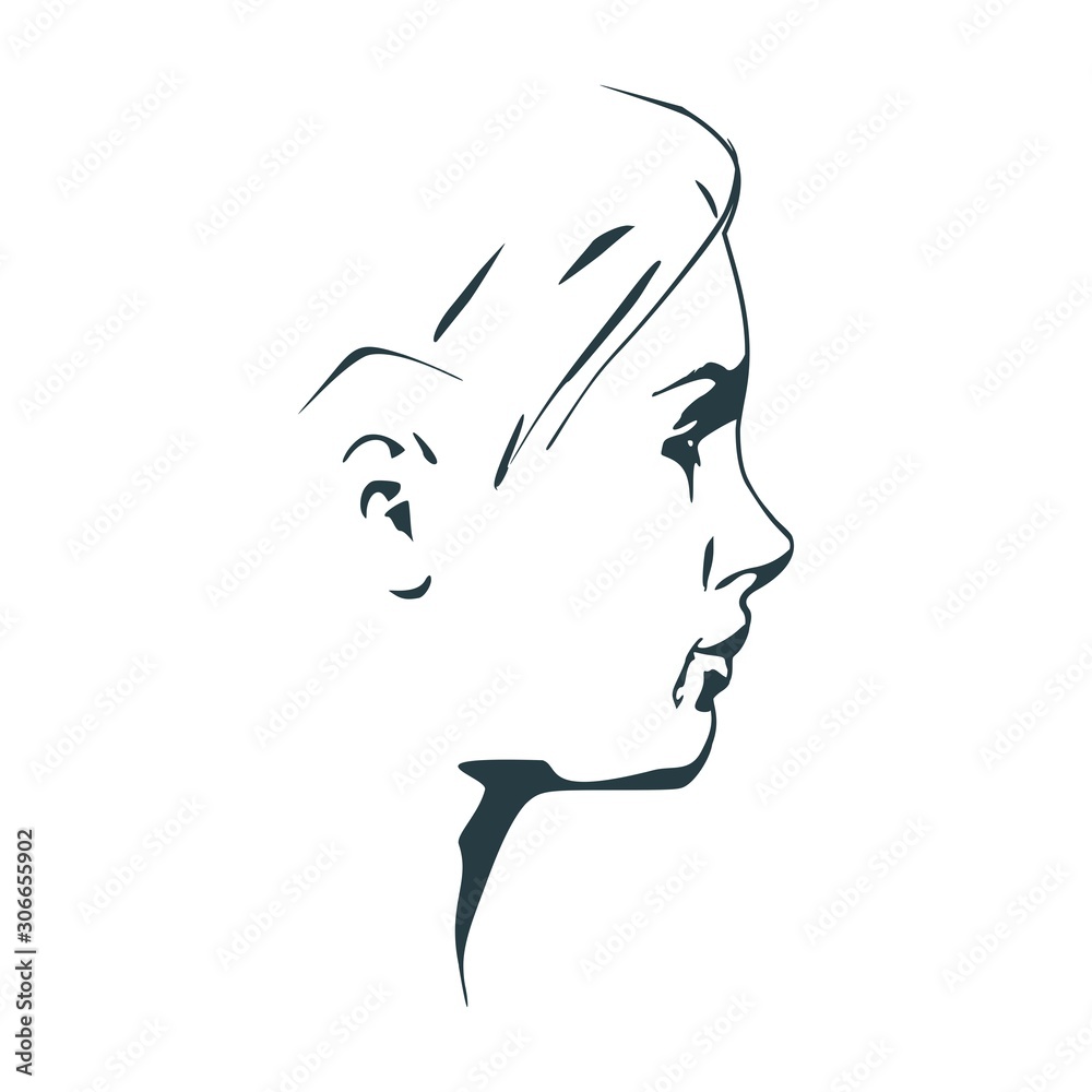 Face profile view. Elegant silhouette of a female head. Beautiful woman portrait. Thin line style Face profile view. Elegant silhouette of a female head. Beautiful woman portrait. Thin line style
