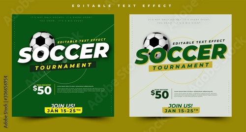 soccer tournament sports style design event, 3d text effect sport event header or title, for poster and banner. easy editable and customize, modern style and colorful
