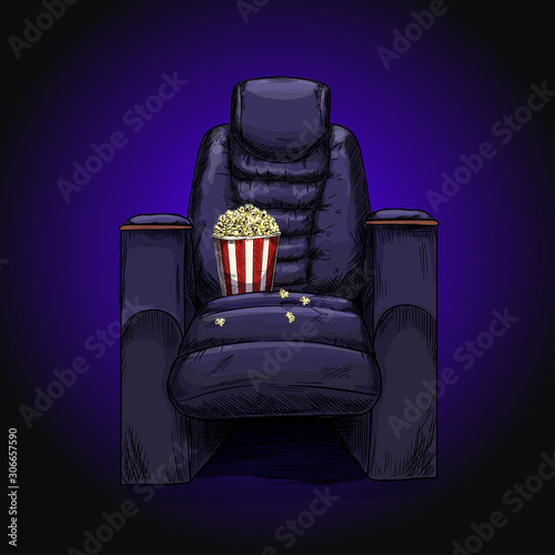 Luxury black cinema recliner chair with popcorn